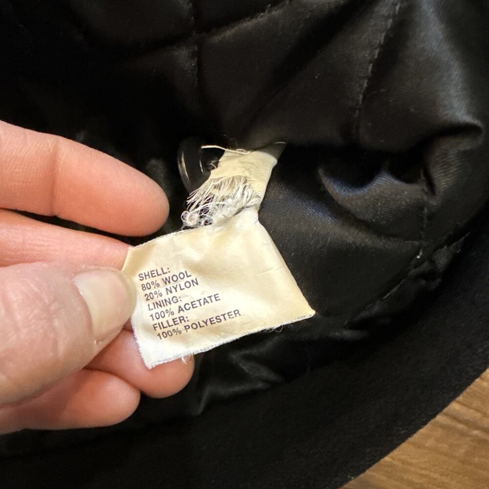 VTG Y2K Gap Wool Bomber Jacket Men XL Black Quilt Lined Full Zip Outdoor - Picture 5 of 9